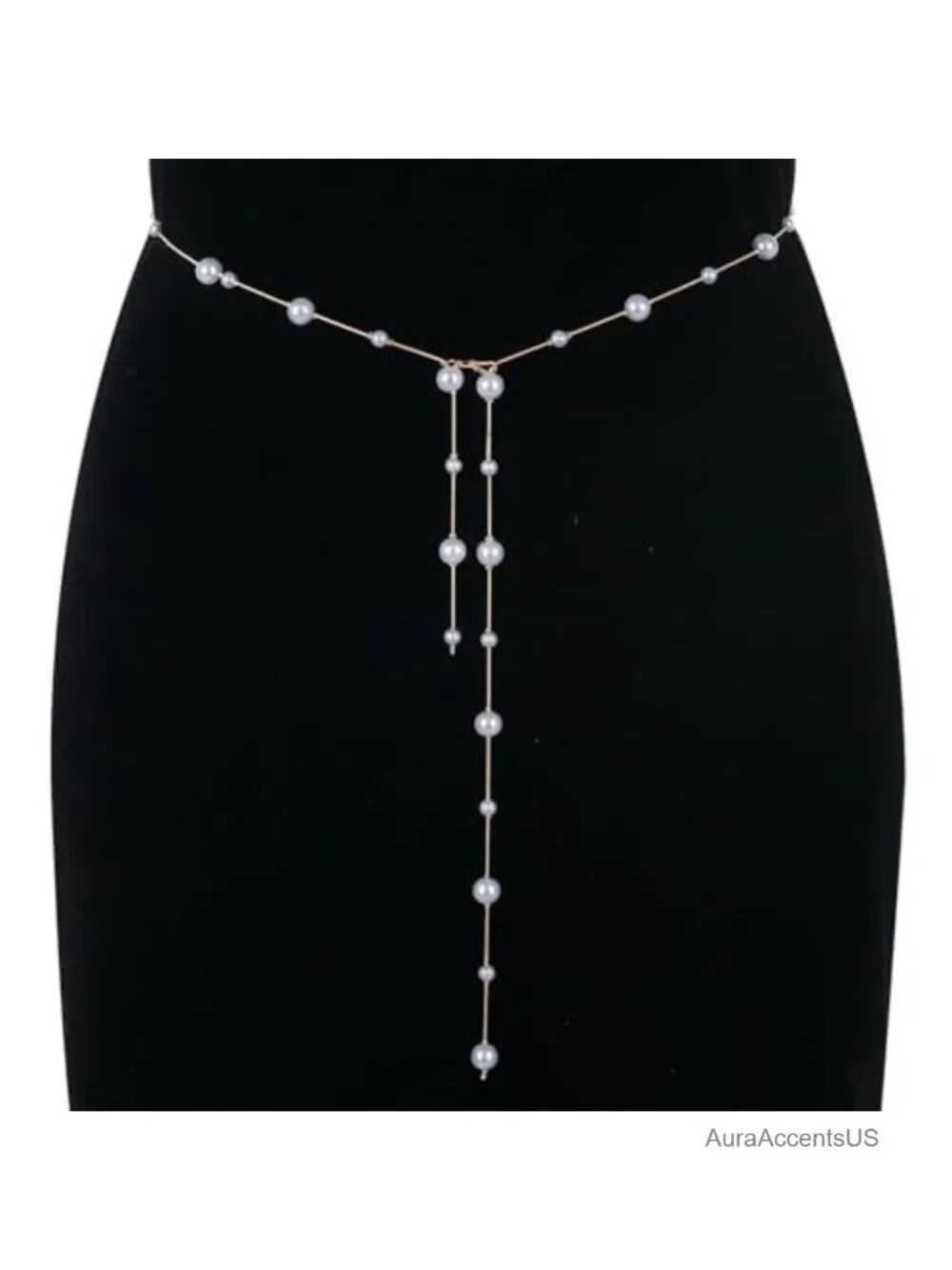 Pearl Waist Chain Belt - Adjustable Gold Body Chain with Tassel Pendant for